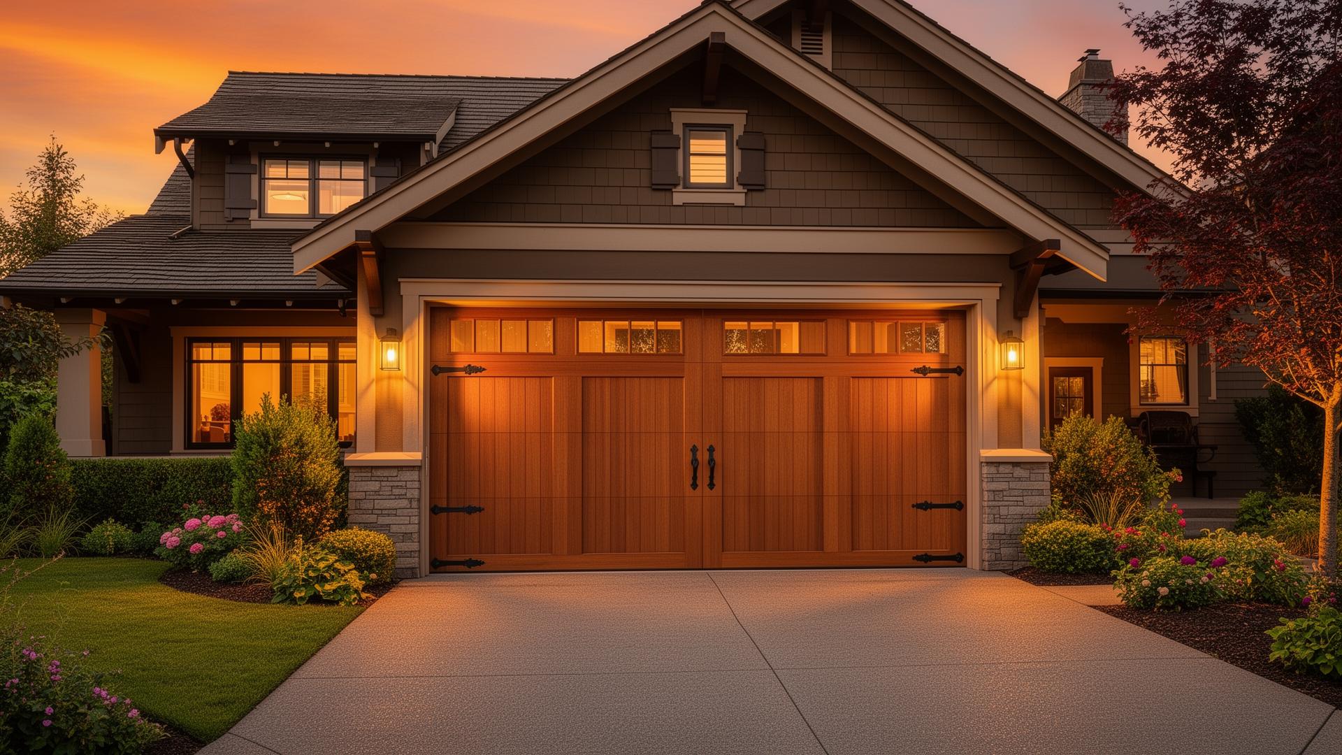 Beautiful carriage-style garage door on craftsman home